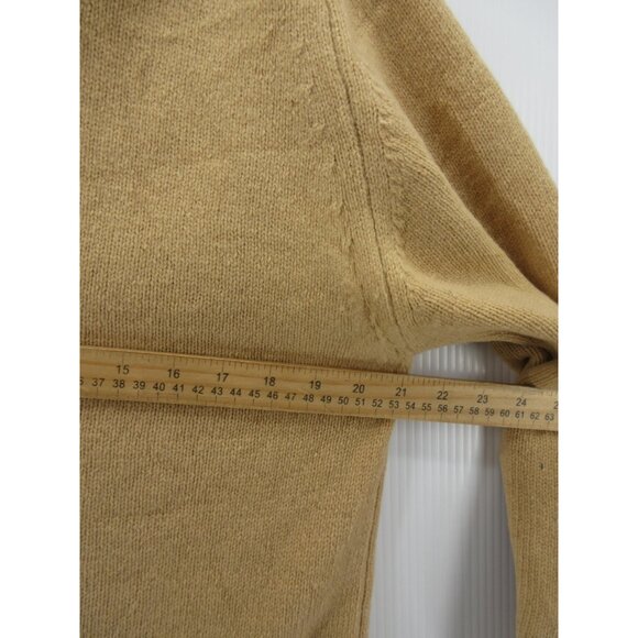 VINTAGE LL Bean Sweater Large 80s Lambswool Camel Leather Cardigan USA - Picture 5 of 14